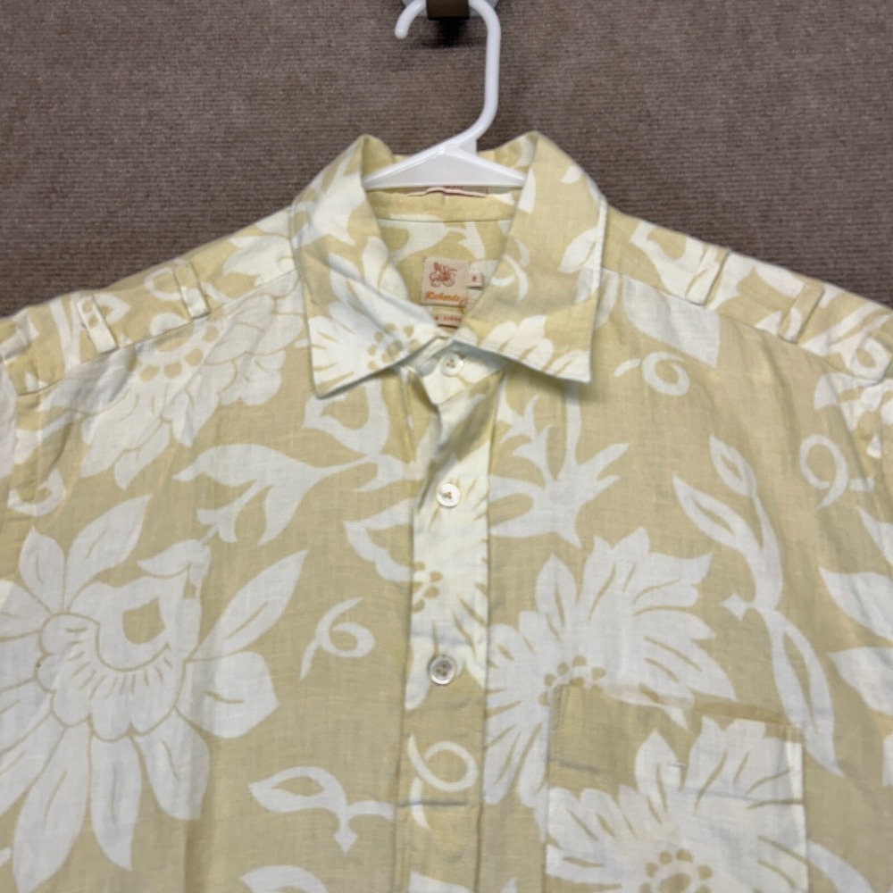 Richards Brasil Hawaiian Shirt Women's 2 Short Sleeve Polo Tan Floral Pure Linen - Picture 2 of 9